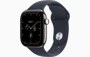 Apple Watch Series 12 GPS + Cellular 42 mm z tytanu w kolorze naturalnym - Pasek Sportowy w kolorze granatu – rozmiar M/L MJGG4MP/A