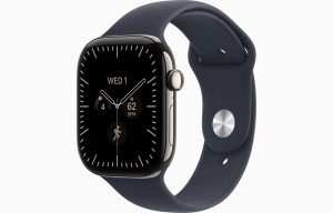 Apple Watch Series 12 GPS + Cellular 46 mm z tytanu w kolorze naturalnym - Pasek Sportowy w kolorze granatu – rozmiar S/M MJGM4MP/A