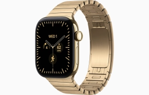 Apple Watch Series 12 GPS + Cellular 42 mm z tytanu w kolorze żywego złota - Bransoleta panelowa w kolorze żywego złota MJNW4MP/A
