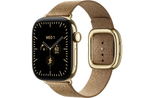 Apple Watch Series 12 GPS + Cellular 42 mm z tytanu w kolorze żywego złota - Pasek w kolorze wielbłądziej sierści z klamrą nowoczesną ML3Q4MP/A