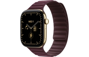 Apple Watch Series 12 GPS + Cellular 46 mm z tytanu w kolorze żywego złota - Karbowany pasek magnetyczny w kolorze burgunda MKRM4MP/A