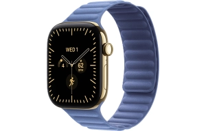 Apple Watch Series 12 GPS + Cellular 46 mm z tytanu w kolorze żywego złota - Karbowany pasek magnetyczny w kolorze polnym niebieskim MKRQ4MP/A