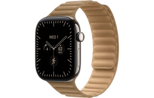 Apple Watch Series 12 GPS + Cellular 46 mm z tytanu w kolorze naturalnym - Karbowany pasek magnetyczny w kolorze wielbłądziej sierści MKRT4MP/A