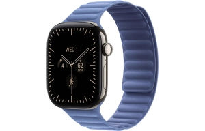 Apple Watch Series 12 GPS + Cellular 46 mm z tytanu w kolorze naturalnym - Karbowany pasek magnetyczny w kolorze polnym niebieskim MKRQ4MP/A