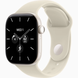 Apple Watch Series 12 GPS + Cellular 42 mm z ceramiki w kolorze białej perły - Pasek sportowy w kolorze piasku – rozmiar S/M MJGW4MP/A