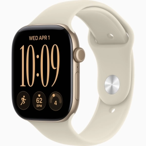 Apple Watch Series 12 GPS + Cellular 46 mm z aluminium w kolorze jasnego złota - Pasek sportowy w kolorze piasku – rozmiar S/M MJGA4MP/A