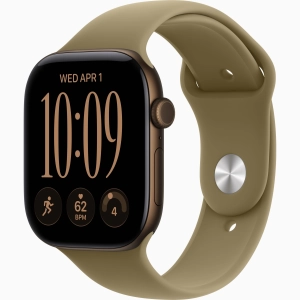Apple Watch Series 12 GPS + Cellular 46 mm z aluminium w kolorze ciemnego brązu - Pasek sportowy w kolorze oliwki – rozmiar S/M MJGD4MP/A