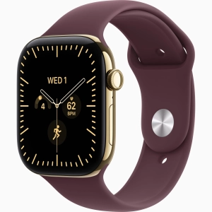 Apple Watch Series 12 GPS + Cellular 46 mm z tytanu w kolorze żywego złota - Pasek Sportowy w kolorze burgundu – rozmiar S/M MJGR4MP/A