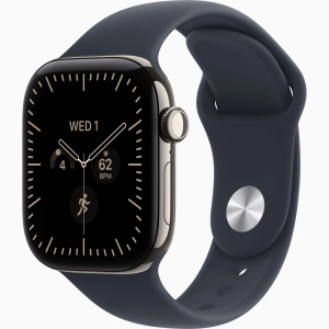 Apple Watch Series 12 GPS + Cellular 42 mm z tytanu w kolorze naturalnym - Pasek Sportowy w kolorze granatu – rozmiar S/M MJGF4MP/A