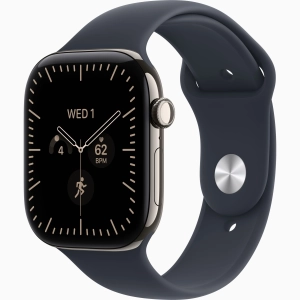 Apple Watch Series 12 GPS + Cellular 46 mm z tytanu w kolorze naturalnym - Pasek Sportowy w kolorze granatu – rozmiar S/M MJGM4MP/A