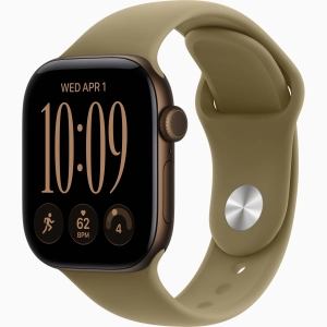 Apple Watch Series 12 GPS + Cellular 42 mm z aluminium w kolorze ciemnego brązu - Pasek sportowy w kolorze oliwki – rozmiar S/M MJG44MP/A