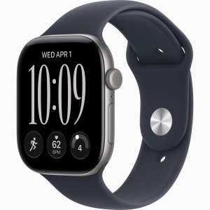 Apple Watch Series 12 GPS 46 mm z aluminium w kolorze gwiezdnej szarości - Pasek sportowy w kolorze granatu – rozmiar M/L MJEJ4MP/A