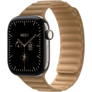 Apple Watch Series 12 GPS + Cellular 42 mm z tytanu w kolorze naturalnym - Karbowany pasek magnetyczny w kolorze wielbłądziej sierści MKRG4MP/A