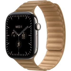 Apple Watch Series 12 GPS + Cellular 46 mm z tytanu w kolorze naturalnym - Karbowany pasek magnetyczny w kolorze wielbłądziej sierści MKRT4MP/A