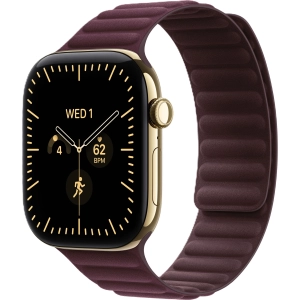 Apple Watch Series 12 GPS + Cellular 46 mm z tytanu w kolorze żywego złota - Karbowany pasek magnetyczny w kolorze burgunda MKRM4MP/A