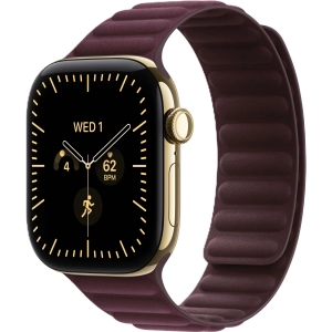 Apple Watch Series 12 GPS + Cellular 42 mm z tytanu w kolorze żywego złota - Karbowany pasek magnetyczny w kolorze burgunda MKRC4MP/A