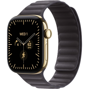 Apple Watch Series 12 GPS + Cellular 42 mm z tytanu w kolorze żywego złota - Karbowany pasek magnetyczny w kolorze północy MKRJ4MP/A