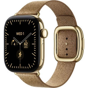 Apple Watch Series 12 GPS + Cellular 42 mm z tytanu w kolorze żywego złota - Pasek w kolorze wielbłądziej sierści z klamrą nowoczesną ML3Q4MP/A