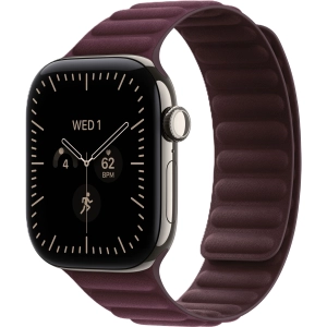 Apple Watch Series 12 GPS + Cellular 42 mm z tytanu w kolorze naturalnym - Karbowany pasek magnetyczny w kolorze burgunda MKRC4MP/A