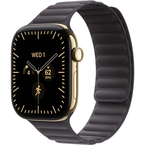 Apple Watch Series 12 GPS + Cellular 46 mm z tytanu w kolorze żywego złota - Karbowany pasek magnetyczny w kolorze północy MKRX4MP/A