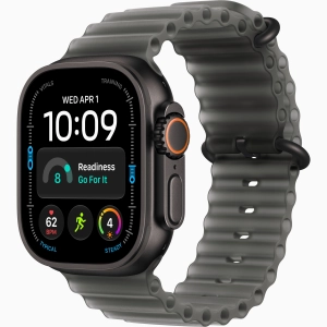 Apple Watch Ultra 4 GPS + Cellular 49 mm z tytanu w kolorze czarnym - Pasek Ocean w kolorze półprzezroczystej czerni MJAY4QP/A