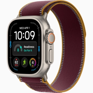 Apple Watch Ultra 4 GPS + Cellular 49 mm z tytanu w kolorze naturalnym - Opaska Trail w kolorze burgunda MK8G4QP/A