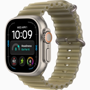 Apple Watch Ultra 4 GPS + Cellular 49 mm z tytanu w kolorze naturalnym - Pasek Ocean w kolorze półprzezroczystej algi MK7M4QP/A