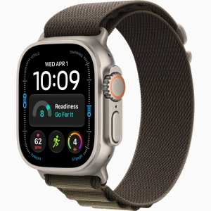 Apple Watch Ultra 4 GPS + Cellular 49 mm z tytanu w kolorze naturalnym - Opaska Alpine w kolorze ciemnej oliwki MK794QP/A