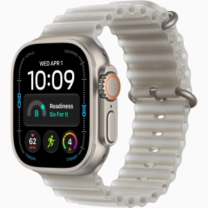 Apple Watch Ultra 4 GPS + Cellular 49 mm z tytanu w kolorze naturalnym - Pasek Ocean w kolorze półprzezroczystej szarości MJAD4QP/A
