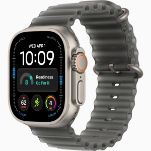 Apple Watch Ultra 4 GPS + Cellular 49 mm z tytanu w kolorze naturalnym - Pasek Ocean w kolorze półprzezroczystej czerni MK7P4QP/A