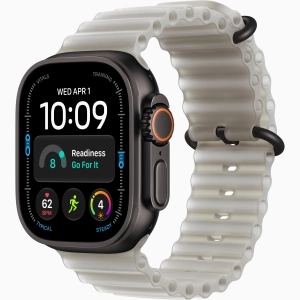 Apple Watch Ultra 4 GPS + Cellular 49 mm z tytanu w kolorze czarnym - Pasek Ocean w kolorze półprzezroczystej algi MKAQ4QP/A